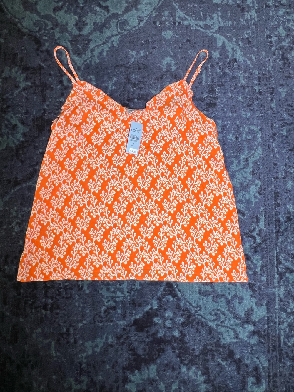 LOFT Orange Floral Print Spaghetti-Strap Tank